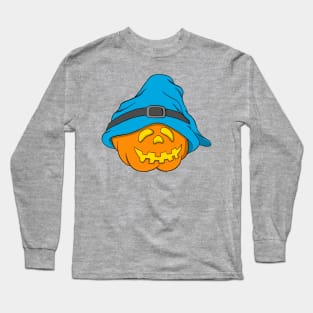 Slouchy Hat Halloween Pumpkin Blue Version Long Sleeve T-Shirt